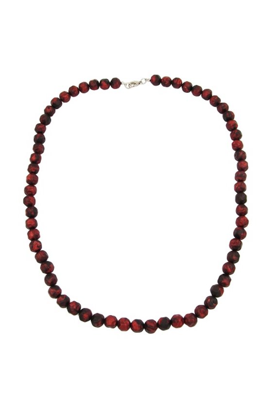 NECKLACE BAROQUE BEADS 10MM RED/BLACK MARBLED