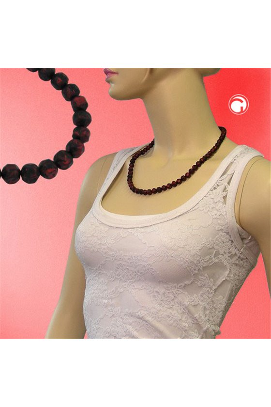 NECKLACE BAROQUE BEADS 8MM RED-BLACK 55CM