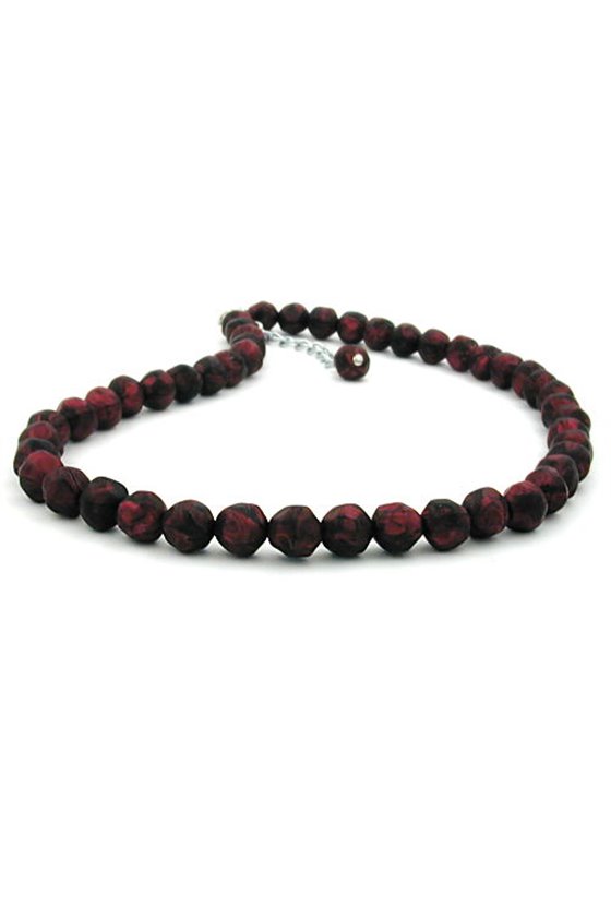 NECKLACE BAROQUE BEADS 8MM RED-BLACK 45CM