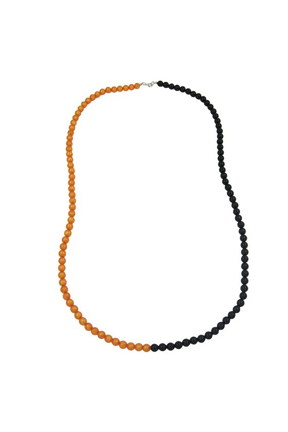 NECKLACE BEADS 8MM ORANGE-BLACK 90CM