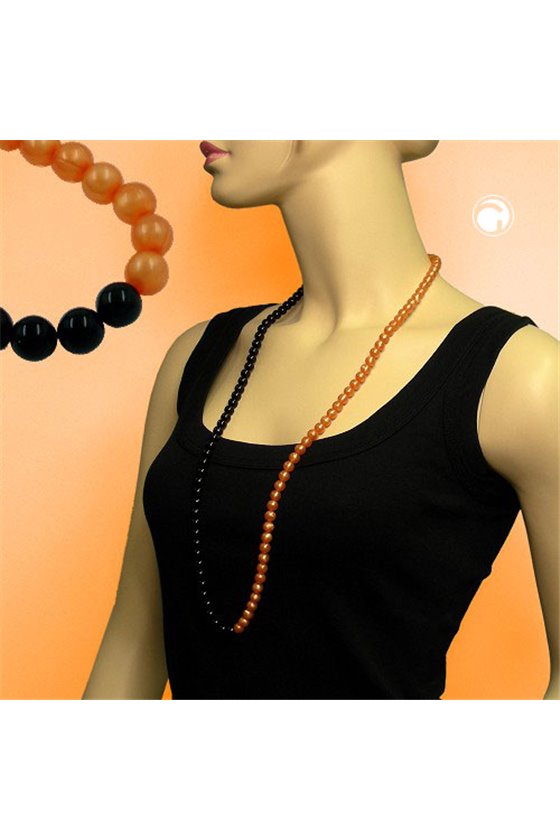 NECKLACE BEADS 8MM ORANGE-BLACK 90CM