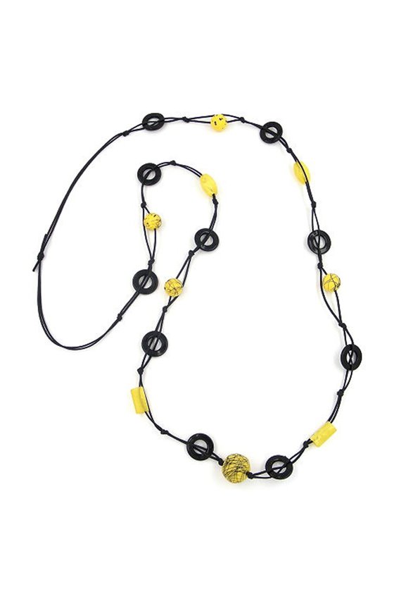 NECKLACE BEADS YELLOW CHAIN BLACK 100CM