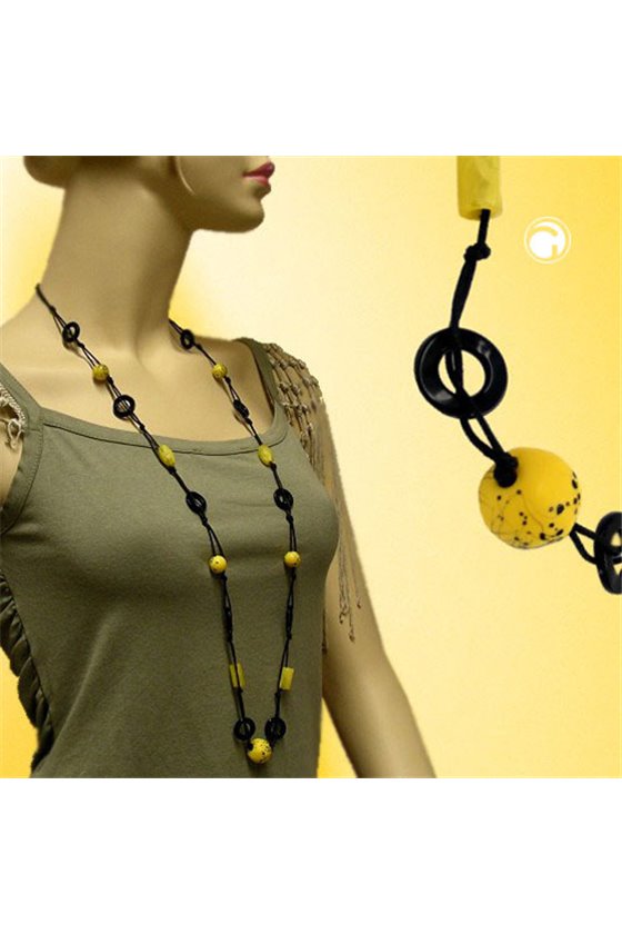 NECKLACE BEADS YELLOW CHAIN BLACK 100CM