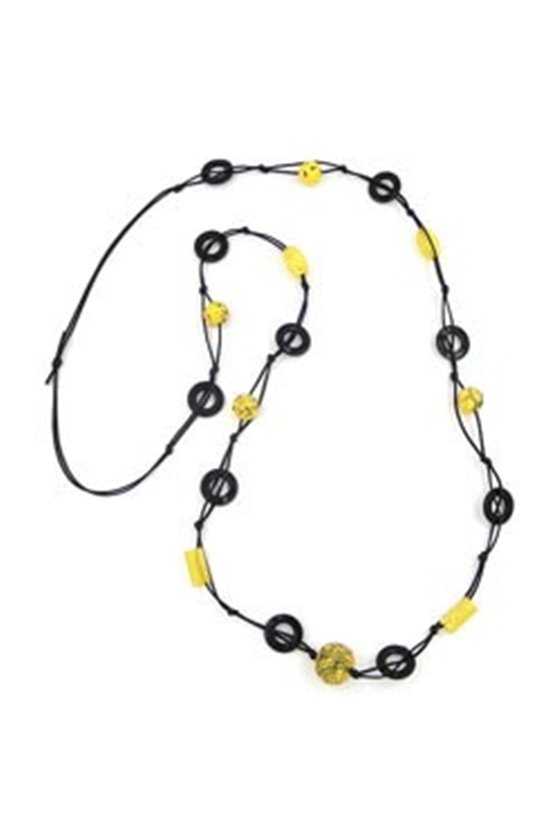 NECKLACE BEADS YELLOW CHAIN BLACK 100CM