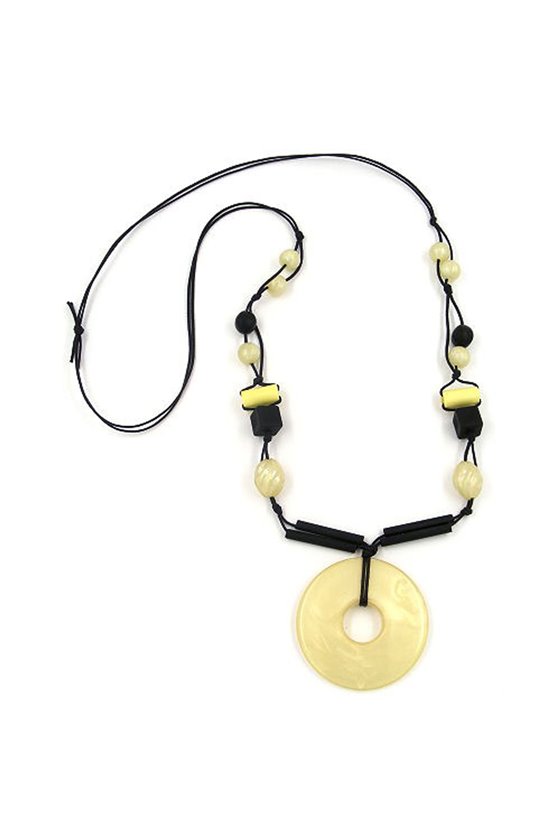 NECKLACE ROUND YELLOW-SILK-BLACK 95CM