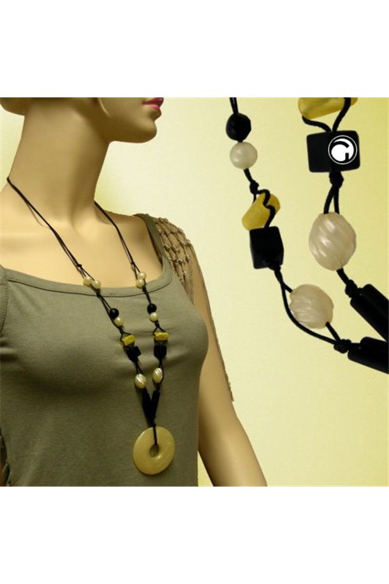 NECKLACE ROUND YELLOW-SILK-BLACK 95CM