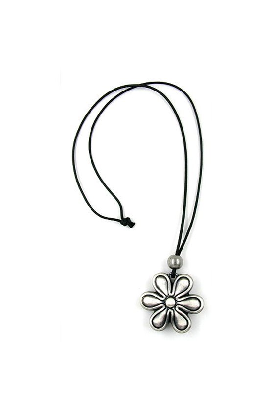NECKLACE ANTIQUE SILVER FLOWER BLACK