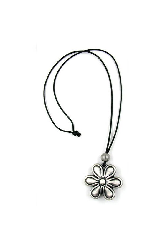NECKLACE ANTIQUE SILVER FLOWER BLACK