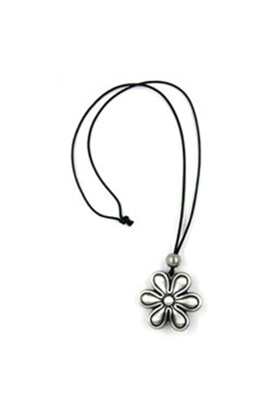 NECKLACE ANTIQUE SILVER FLOWER BLACK