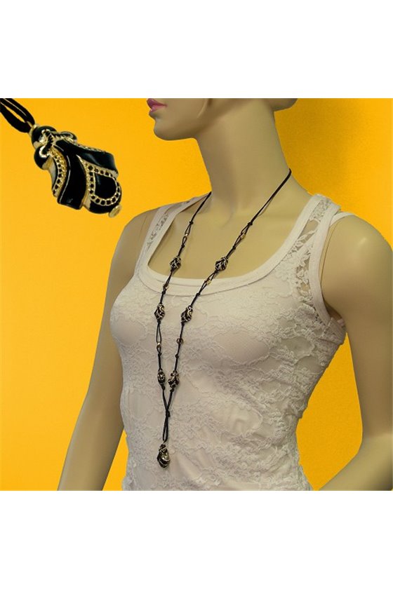 NECKLACE DESIGNER BEADS BLACK/GOLD-COLOURED