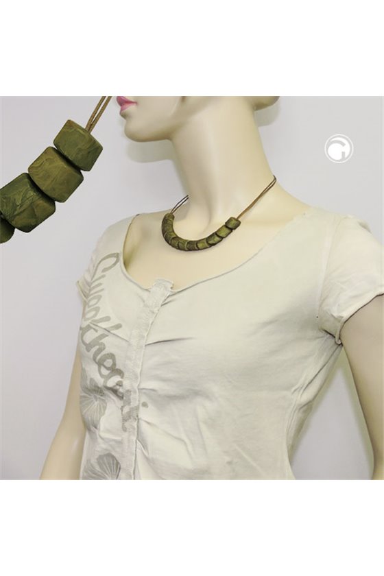NECKLACE SLANTED BEADS OLIVE MARBLED CORD OLIVE