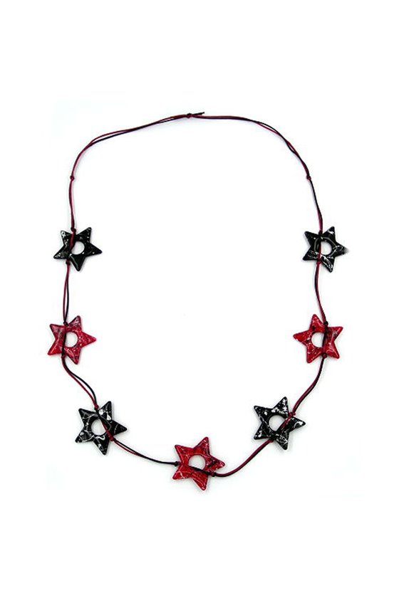 NECKLACE STAR BLACK-SILVER RED 100CM