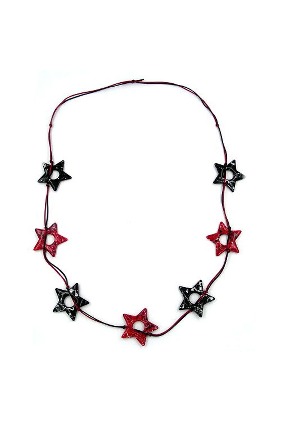 NECKLACE STAR BLACK-SILVER RED 100CM