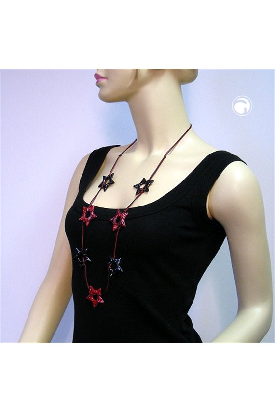 NECKLACE STAR BLACK-SILVER RED 100CM
