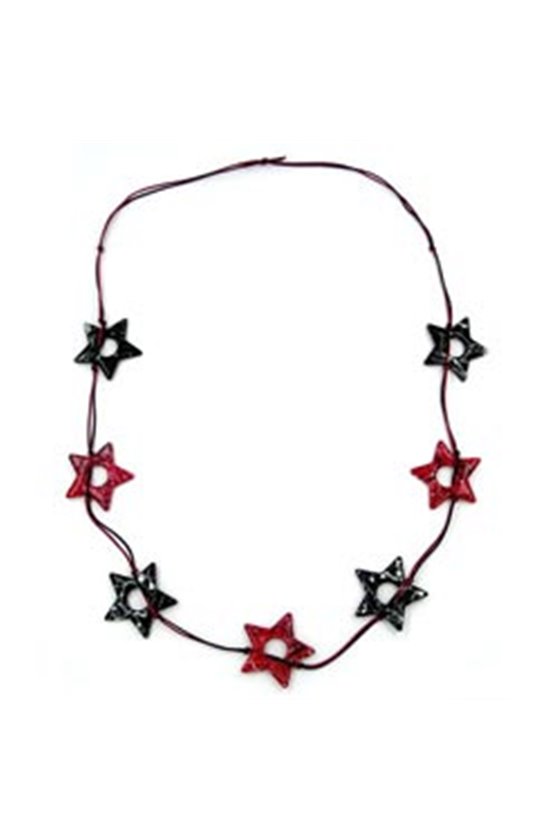 NECKLACE STAR BLACK-SILVER RED 100CM