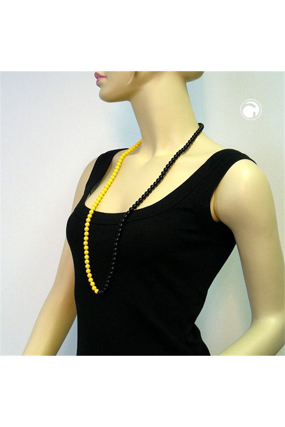 NECKLACE BEADS 8MM YELLOW-BLACK 90CM