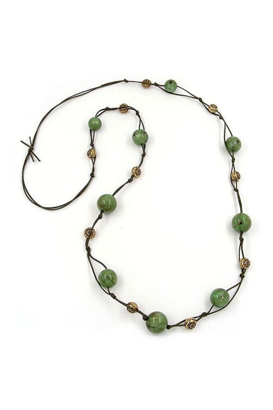 NECKLACE BEADS GREEN-BROWN 100CM