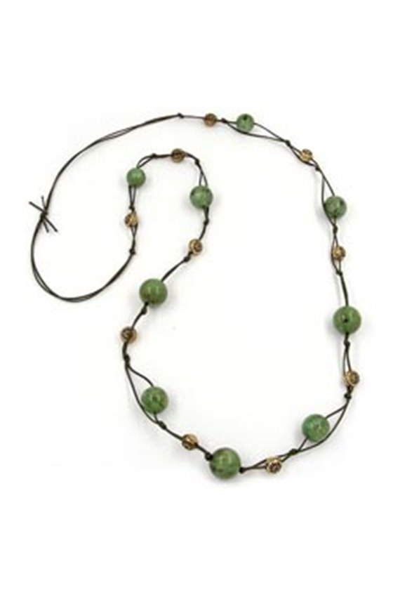 NECKLACE BEADS GREEN-BROWN 100CM