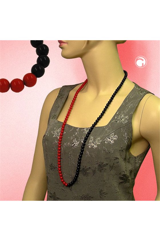 NECKLACE BEADS 8MM RED-BLACK 90CM
