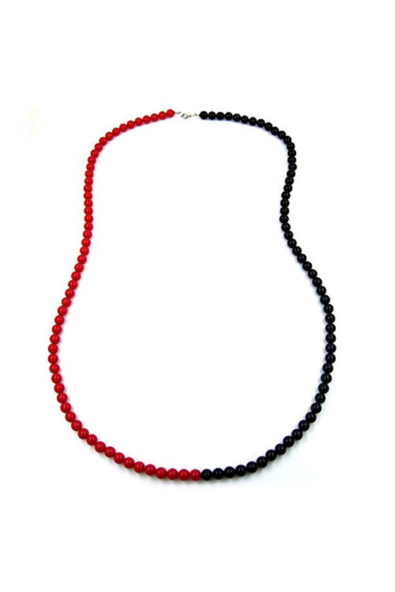 NECKLACE BEADS 8MM RED-BLACK 90CM