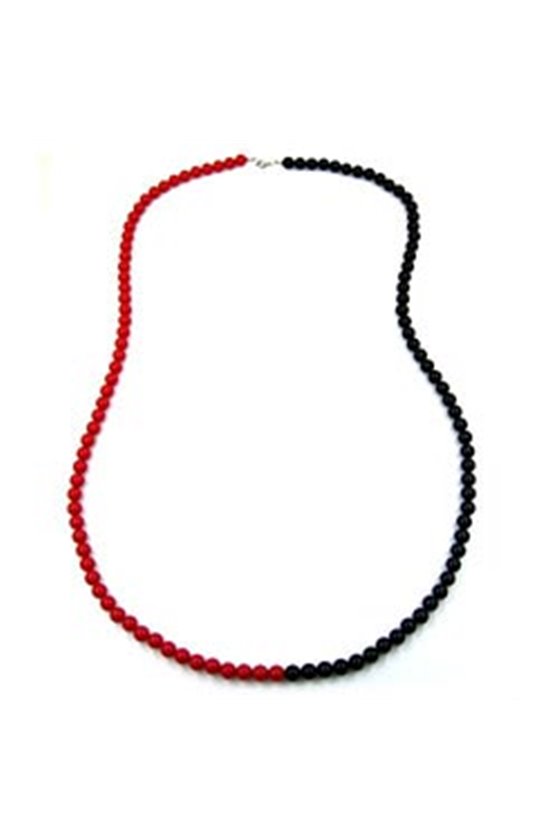 NECKLACE BEADS 8MM RED-BLACK 90CM
