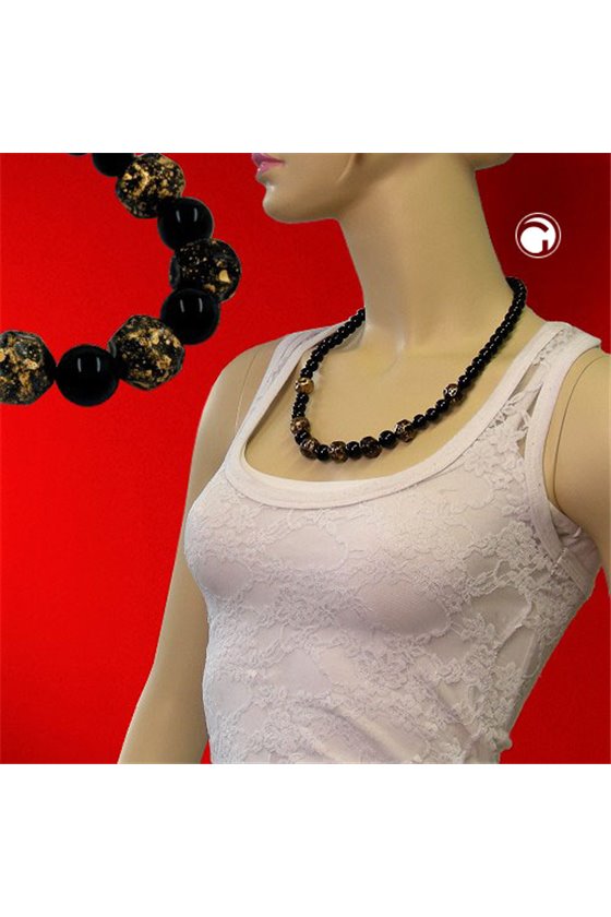 NECKLACE BAROQUE BEADS BLACK/ GOLD