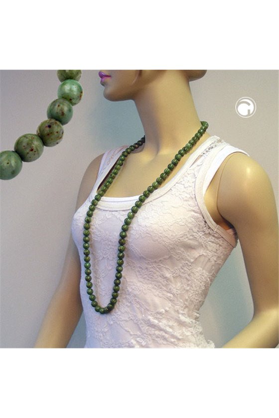 NECKLACE BEADS 12MM OLIVE-GREEN