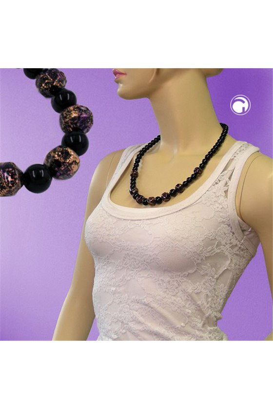 NECKLACE BAROQUE BEADS BLACK/ LILAC