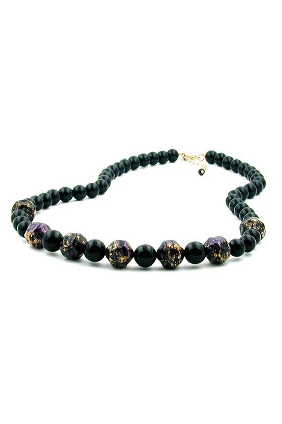 NECKLACE BAROQUE BEADS BLACK/ LILAC