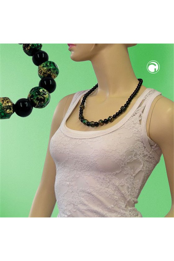 NECKLACE BAROQUE BEADS BLACK/ GREEN