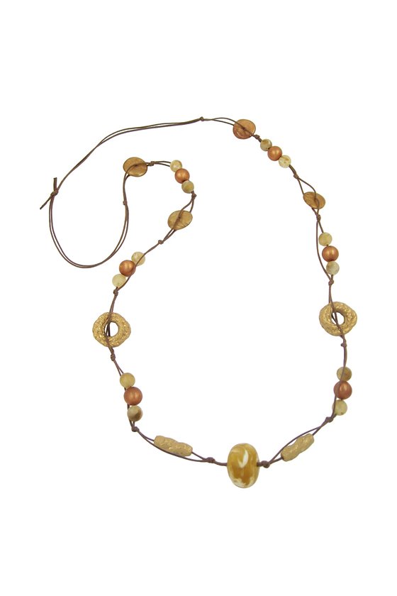 NECKLACE BROWN-SILK CERAMIC-GOLD-TONE 100CM
