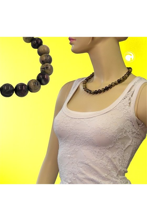 NECKLACE BEADS 12MM GREEN-BLACK 50CM
