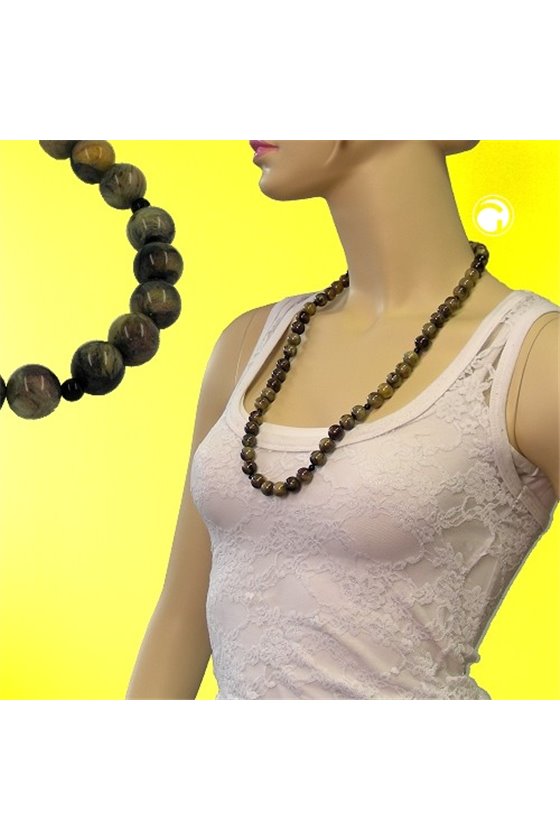 NECKLACE BEADS 12MM GREEN-BLACK 75CM