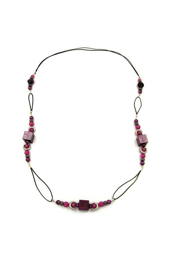 NECKLACE DICE LILAC SILVER-TONE