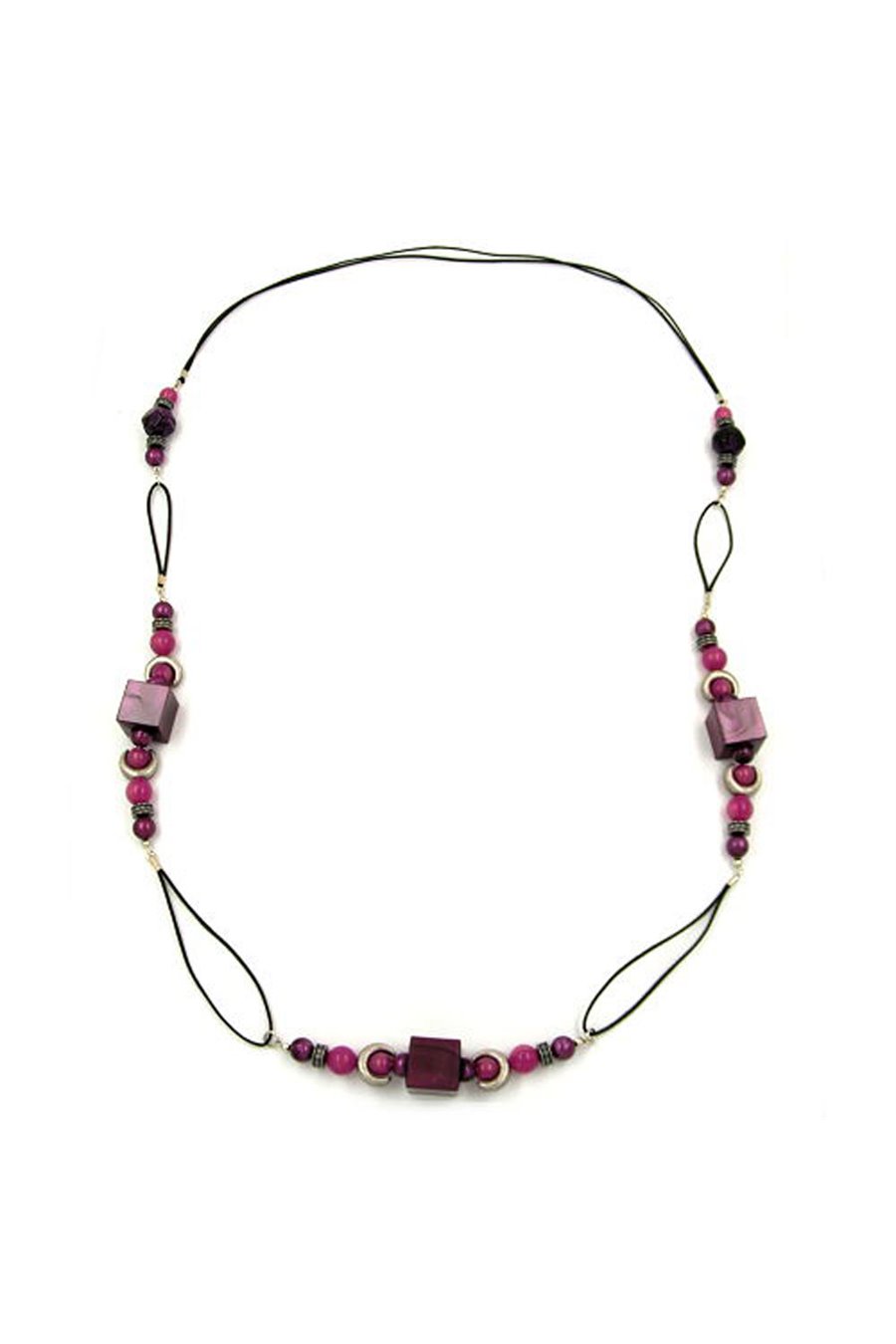 NECKLACE DICE LILAC SILVER-TONE