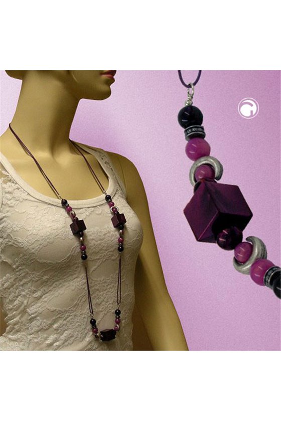 NECKLACE DICE LILAC SILVER-TONE