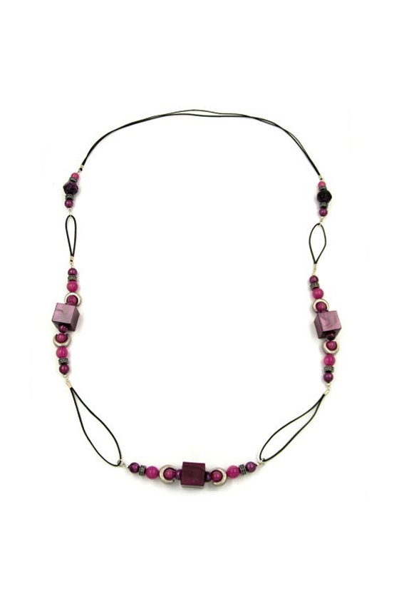 NECKLACE DICE LILAC SILVER-TONE