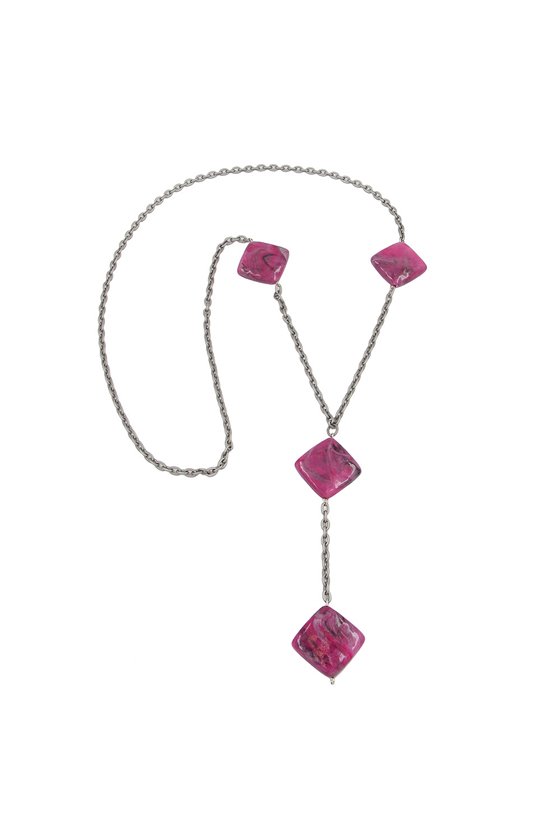 NECKLACE 4 BEADS PINK-MARBELED 95CM