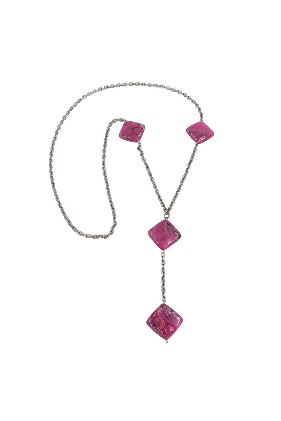 NECKLACE 4 BEADS PINK-MARBELED 95CM