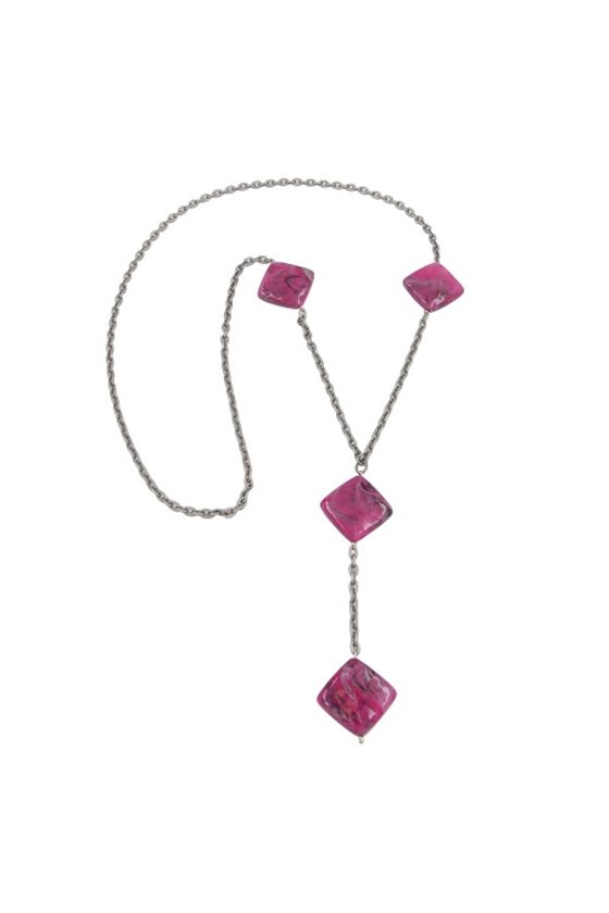 NECKLACE 4 BEADS PINK-MARBELED 95CM