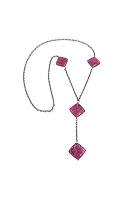 NECKLACE 4 BEADS PINK-MARBELED 95CM