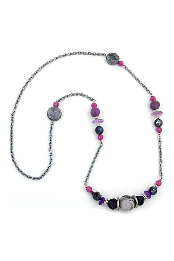 NECKLACE ANCHOR CHAIN GREY-PURPLE 95CM