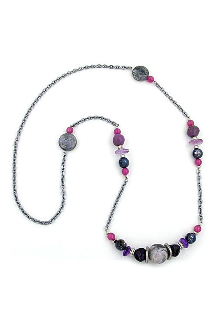 NECKLACE ANCHOR CHAIN GREY-PURPLE 95CM