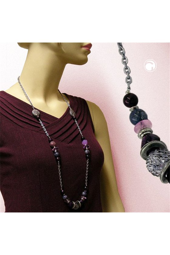 NECKLACE ANCHOR CHAIN GREY-PURPLE 95CM