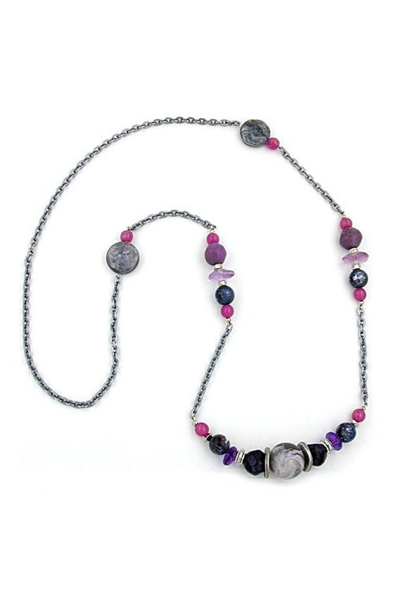 NECKLACE ANCHOR CHAIN GREY-PURPLE 95CM