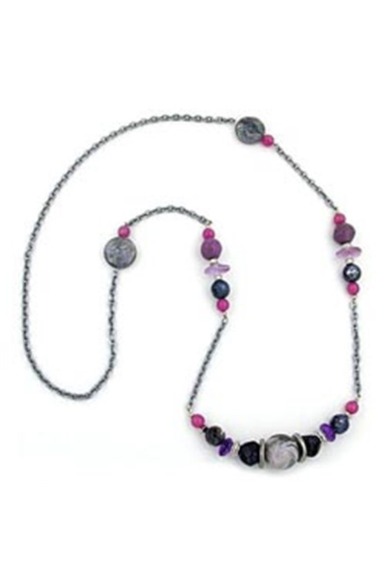 NECKLACE ANCHOR CHAIN GREY-PURPLE 95CM