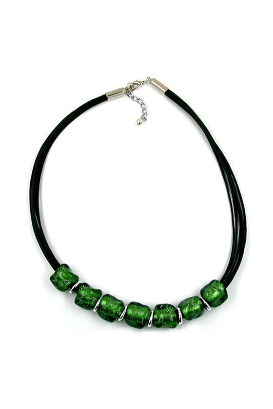 NECKLACE STONE BEAD GREEN-SILVER 50CM