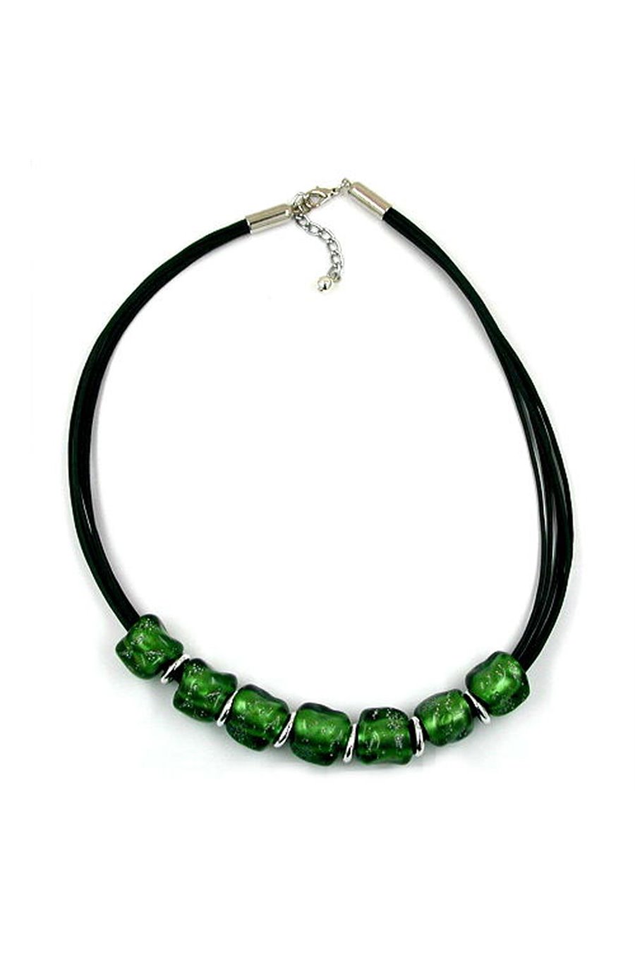 NECKLACE STONE BEAD GREEN-SILVER 50CM