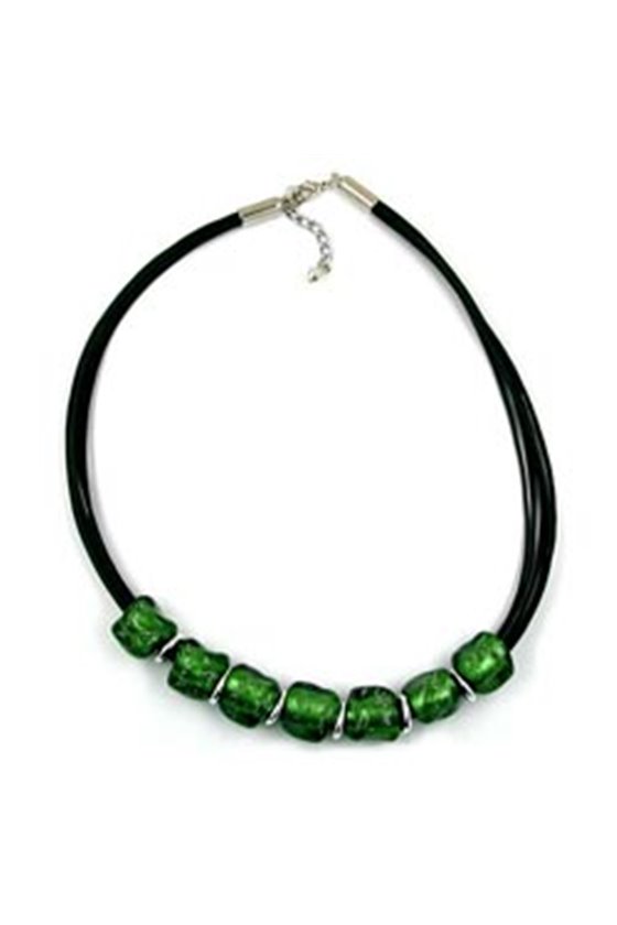 NECKLACE STONE BEAD GREEN-SILVER 50CM