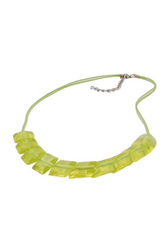 NECKLACE SLANTED BEADS KIWI-GREEN CORD LIGHT GREEN